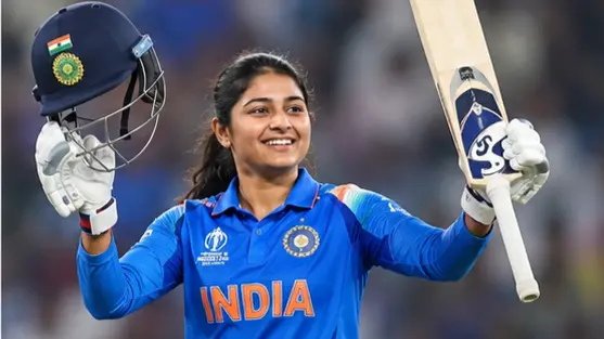 Yastika Bhatia celebrating after scoring runs for India Women's Cricket Team