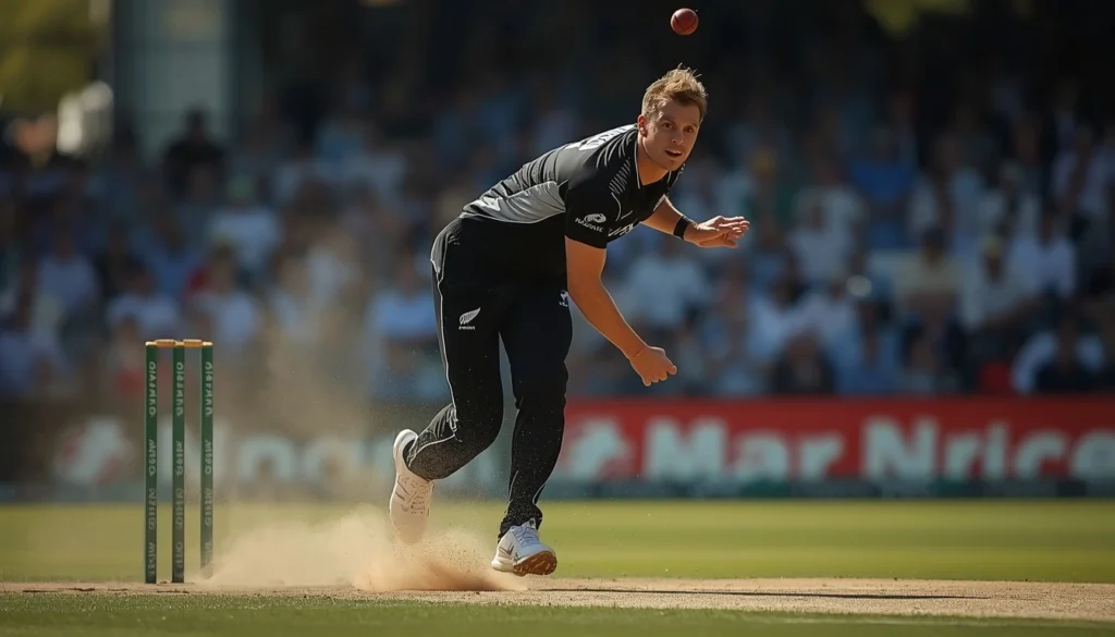 Adam Milne bowling in an international match following recent India T20I squad changes
