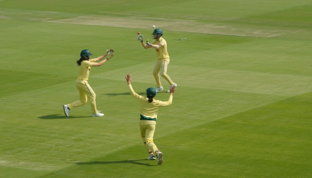 India Women fielding errors: Indian cricket team players participating in fielding drills during a training session.