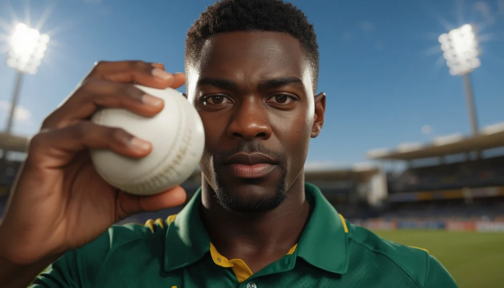 Young South Africa vs Australia ODI series fast bowler Nqobani Mokoena during bowling action in team kit