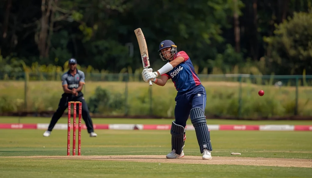 Action shot of a batter during the T20I match of the Zimbabwe Women vs West Indies Women 2026 series at Takashinga Sports Club.